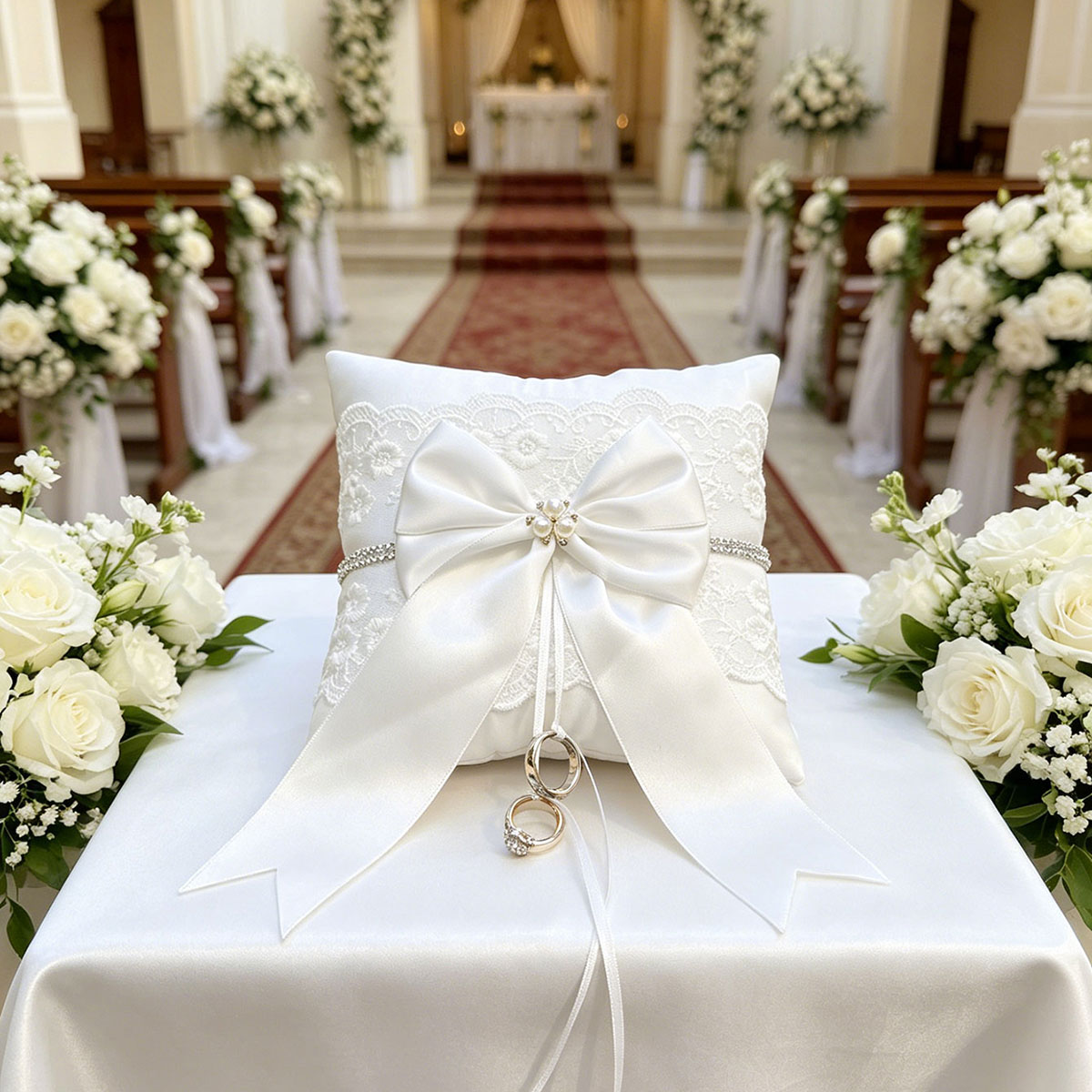 Ring Bearer Pillow - وسادة خاتم زفاف من الدانتيل الأبيض